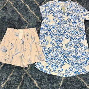 New H&M set /Blue and White Floral Dress & linen short